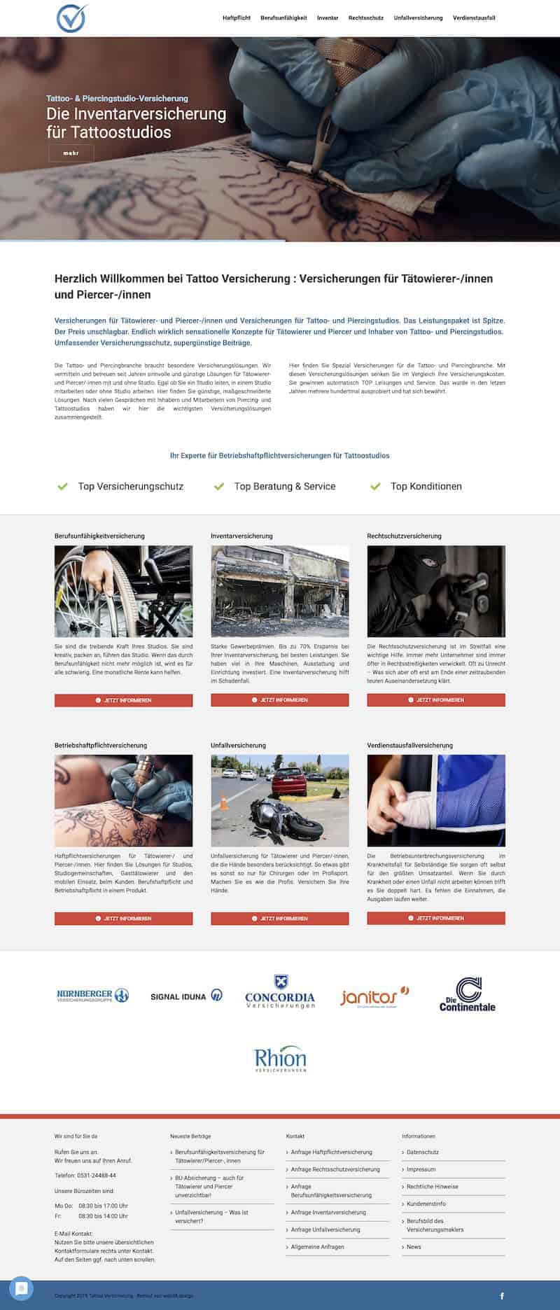 E-Mail-Automation mit quentn - Screenshot Homepage tattoo-versicherung.de