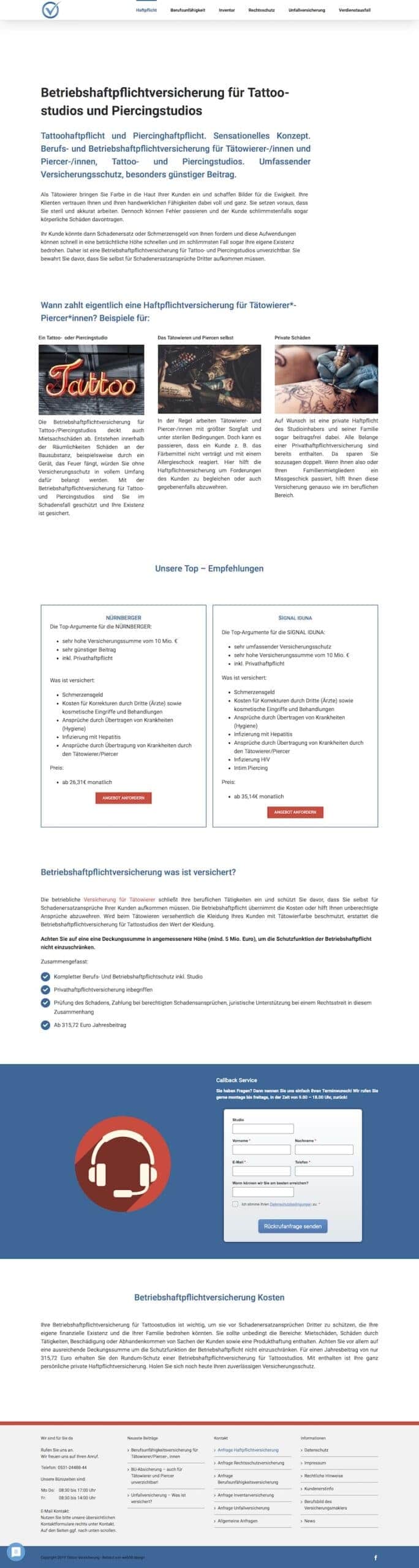 E-Mail-Automation mit Quentn auf tattoo-versicherung.de - Haftpflichtversicherung