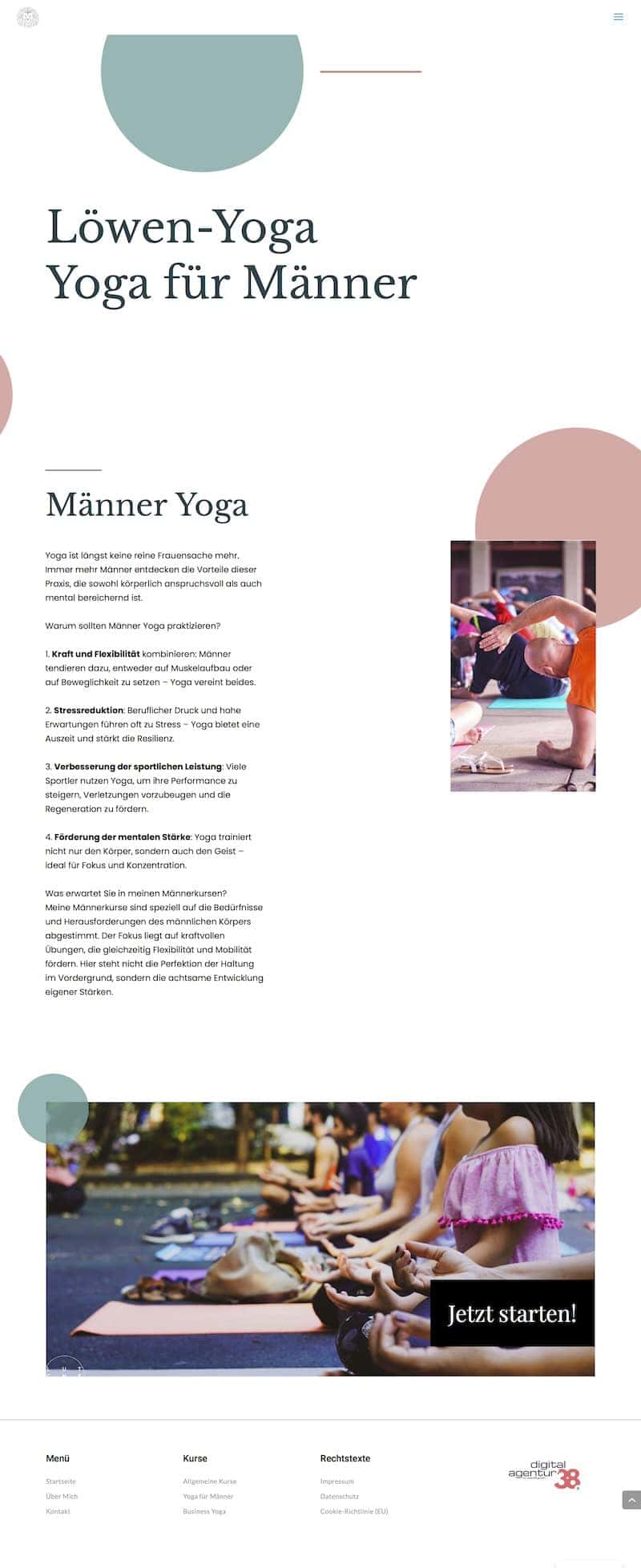 Yoga Website für Löwen Yoga in Braunschweig Screenshot Unterseite Männer Yoga