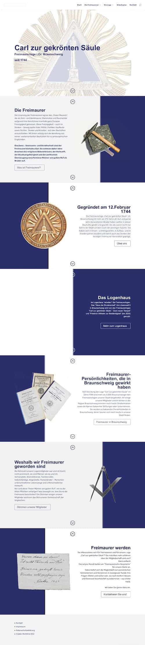 Website für Freimaurerloge Carl zur gekrönten Säule