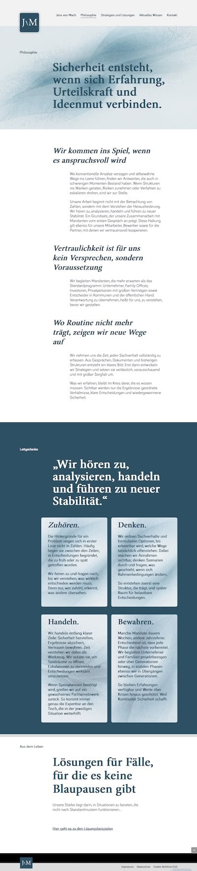 Kanzlei Website für Steuerberater JvM Philosophie Kanzlei-Website für Steuerberater JvM Philosophie